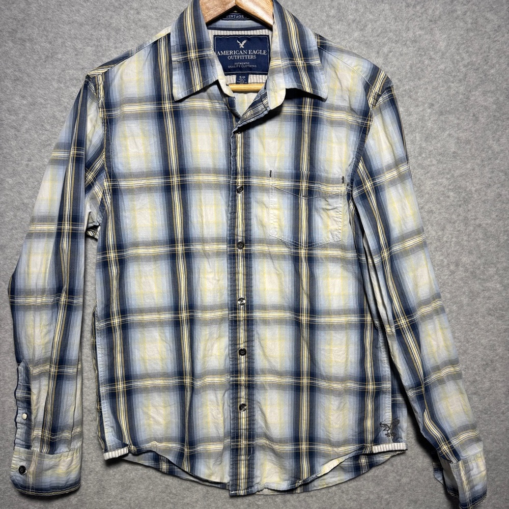 American Eagle Outfitters Blue and Yellow Plaid Shirt